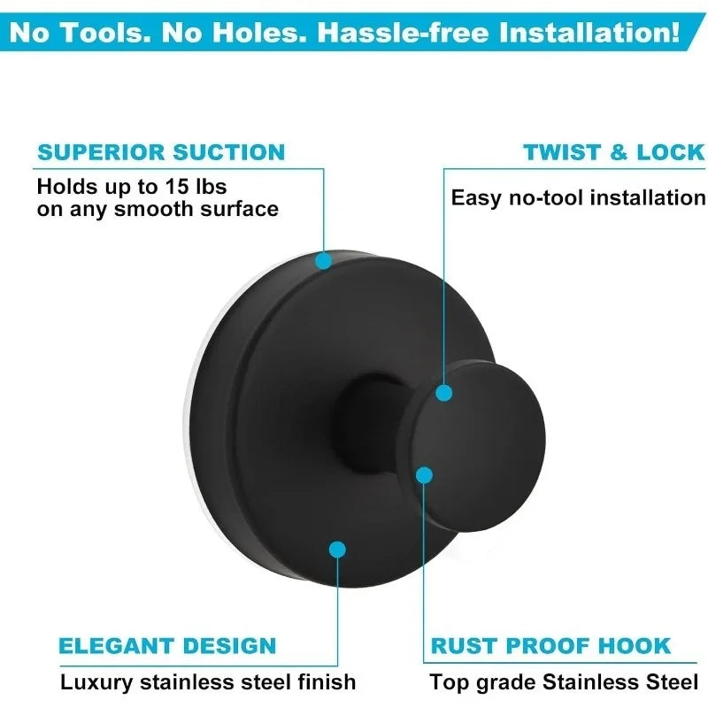 Matte Black Suction Towel Hook (2-Pack)