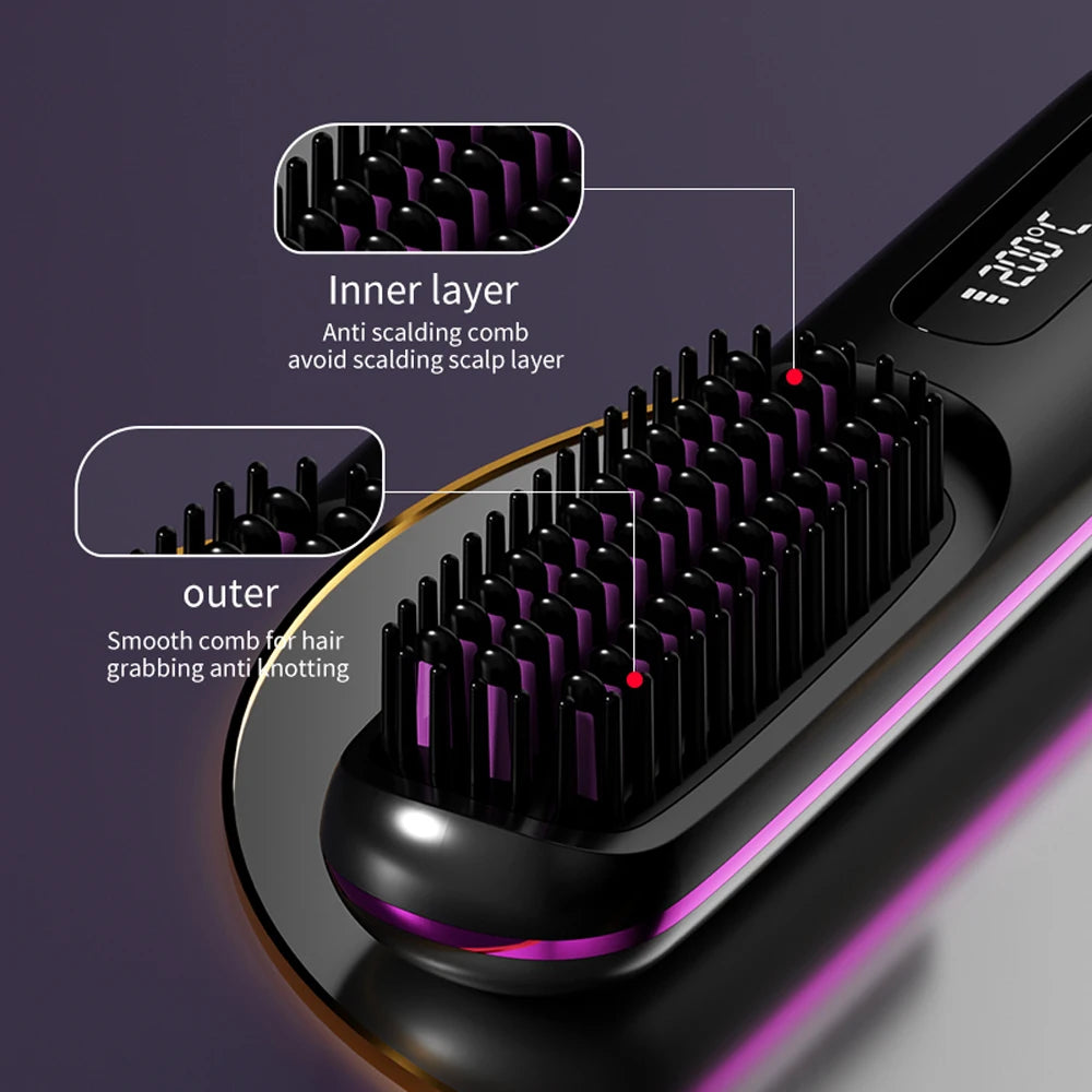 Cordless Hair Brush Straightener Electric Hot Heating Brush Negative Ion Hair Straightening Styling Comb Smoothing Nourish Hair