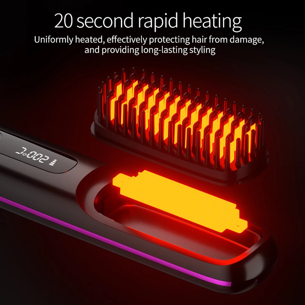 Cordless Hair Brush Straightener Electric Hot Heating Brush Negative Ion Hair Straightening Styling Comb Smoothing Nourish Hair
