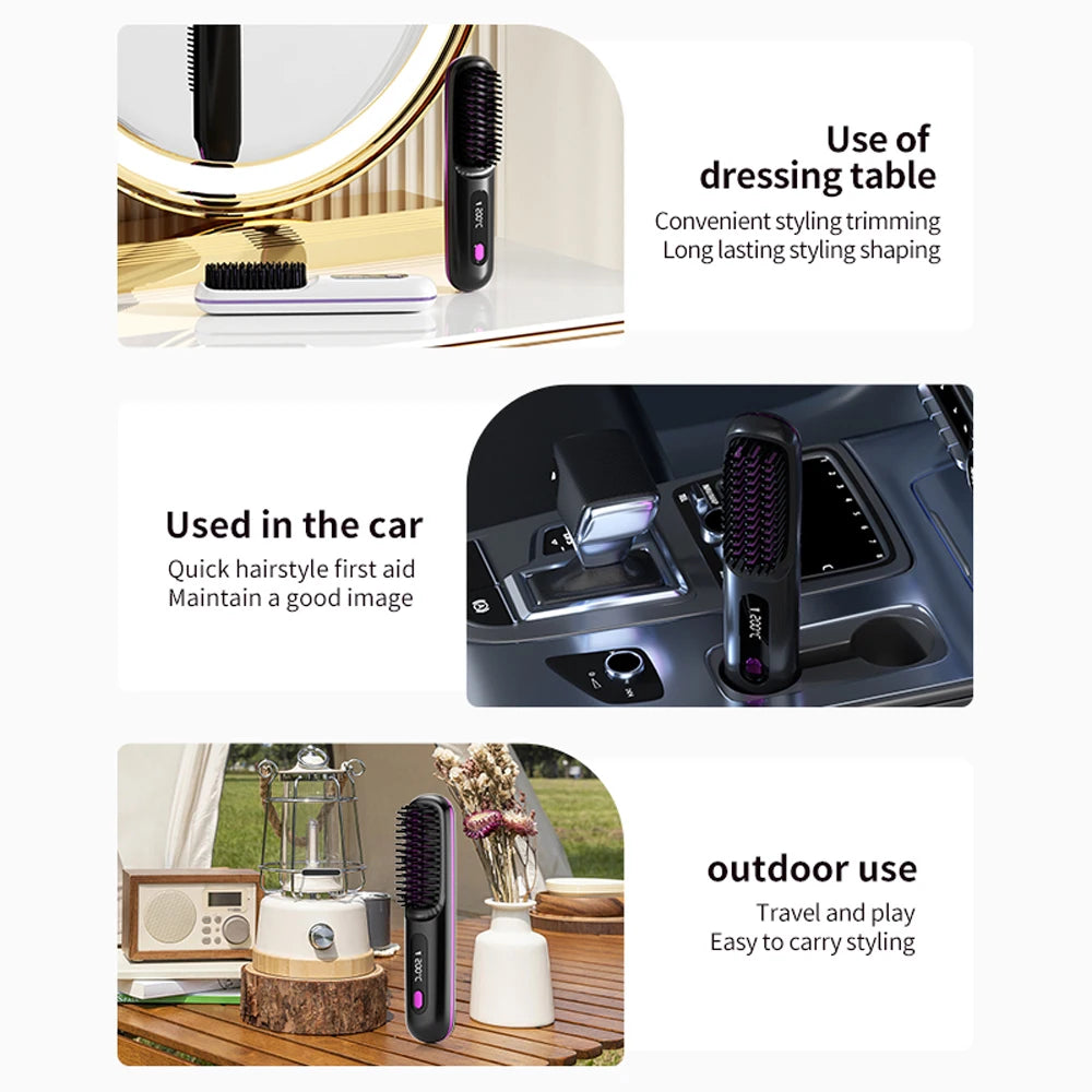 Cordless Hair Brush Straightener Electric Hot Heating Brush Negative Ion Hair Straightening Styling Comb Smoothing Nourish Hair