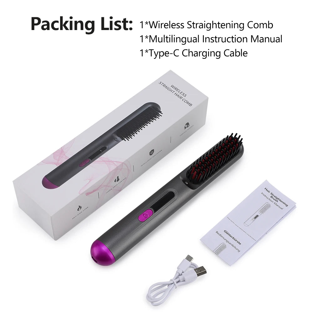 Cordless Hair Brush Straightener Electric Hot Heating Brush Negative Ion Hair Straightening Styling Comb Smoothing Nourish Hair