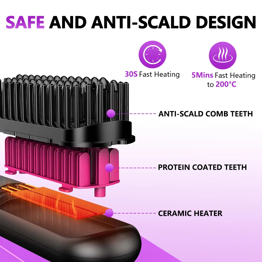 Cordless Hair Brush Straightener Electric Hot Heating Brush Negative Ion Hair Straightening Styling Comb Smoothing Nourish Hair