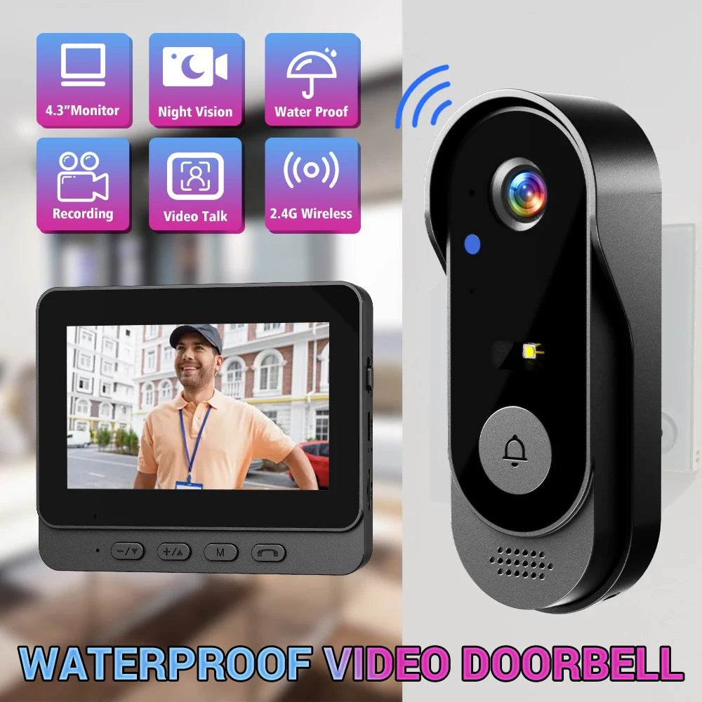 4.3" Wireless Video Doorbell Camera – Smart WiFi Intercom