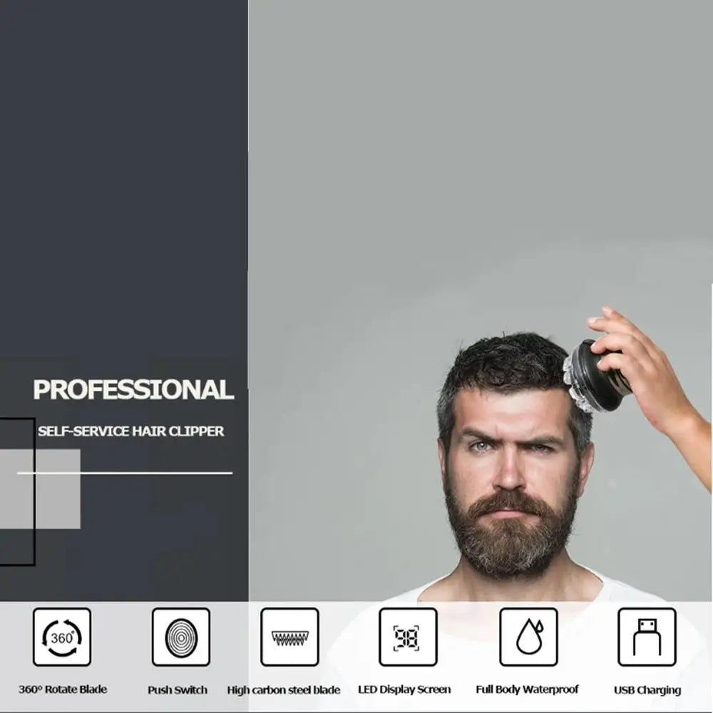 Fully Automatic Men's Hair Clipper carbon steel Blade Electric Clipper Waterproof Professional Rechargeable Cordless Hair Shaver