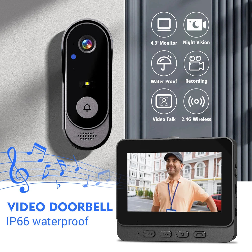 4.3" Wireless Video Doorbell Camera – Smart WiFi Intercom