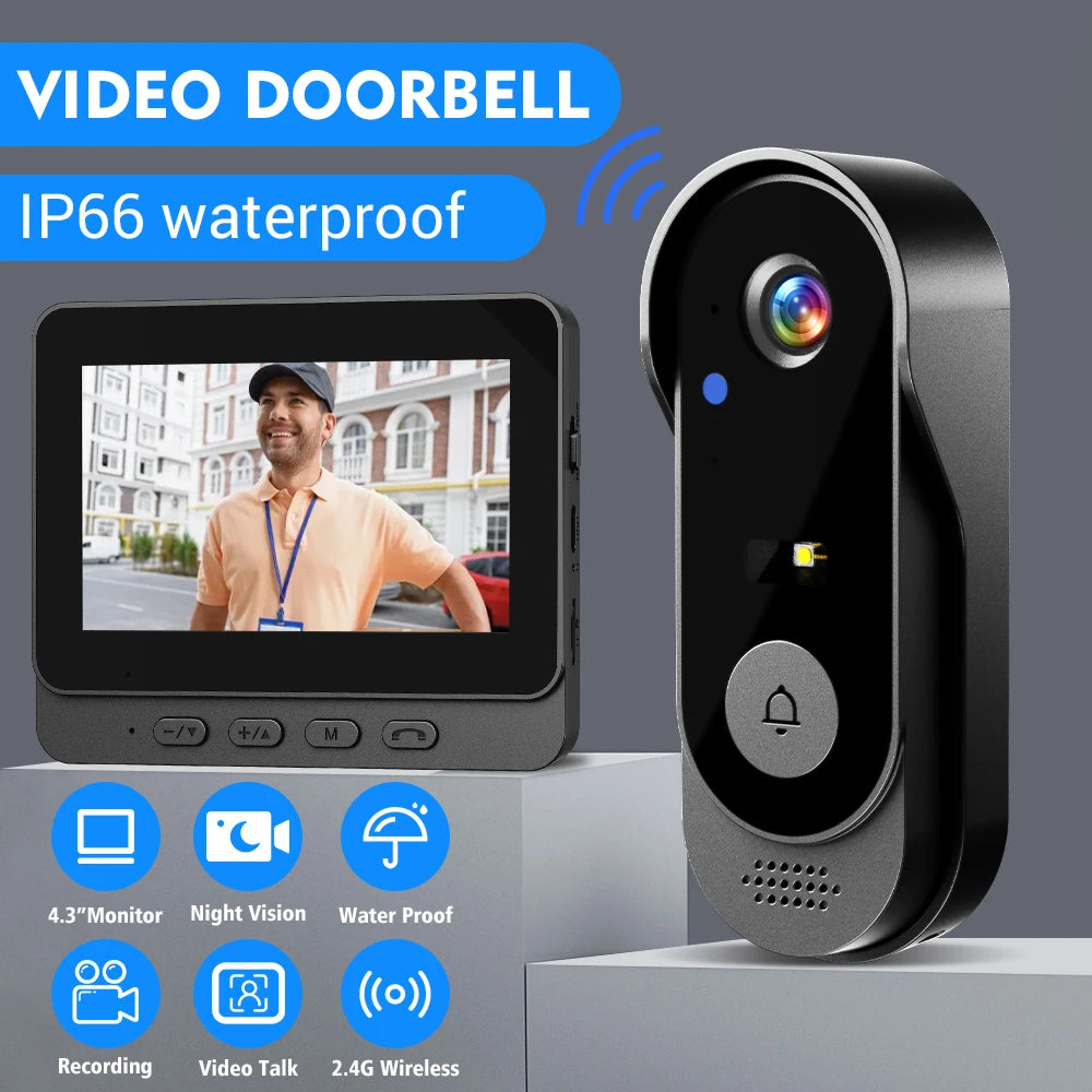 4.3" Wireless Video Doorbell Camera – Smart WiFi Intercom