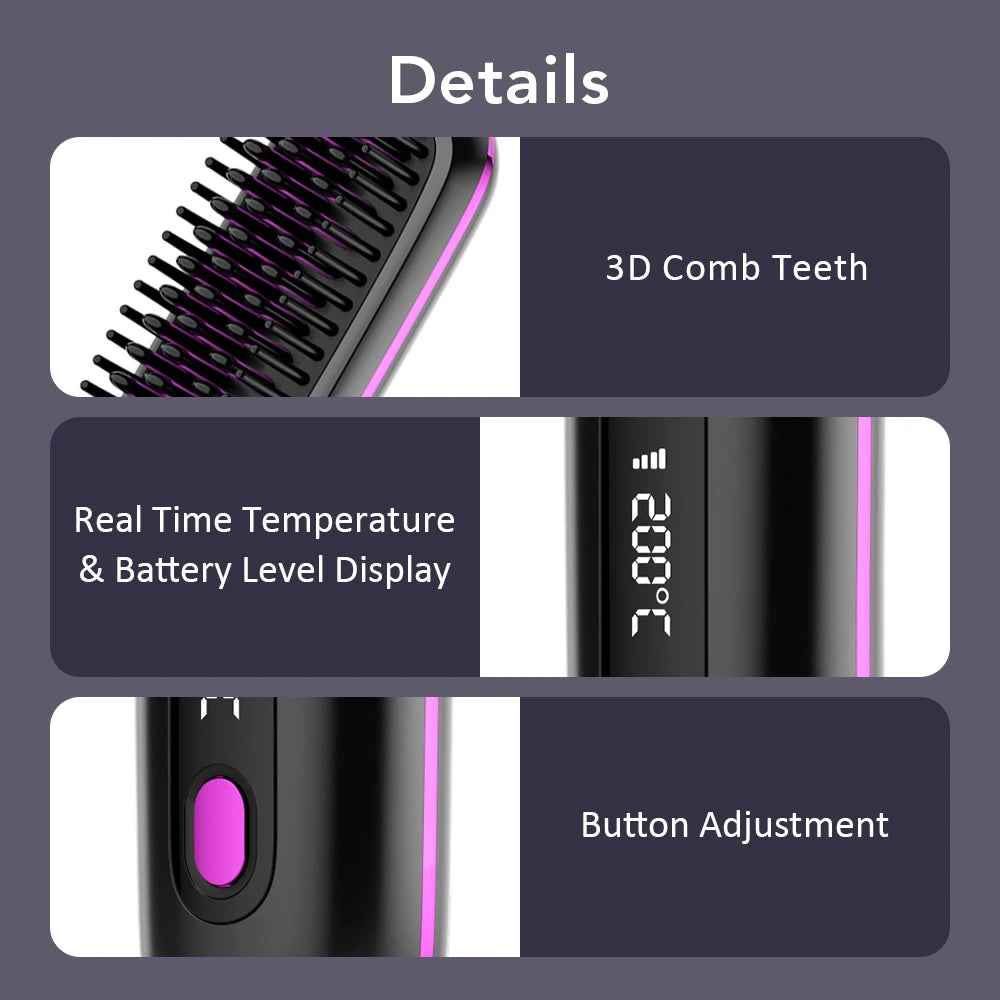 Cordless Hair Brush Straightener Electric Hot Heating Brush Negative Ion Hair Straightening Styling Comb Smoothing Nourish Hair