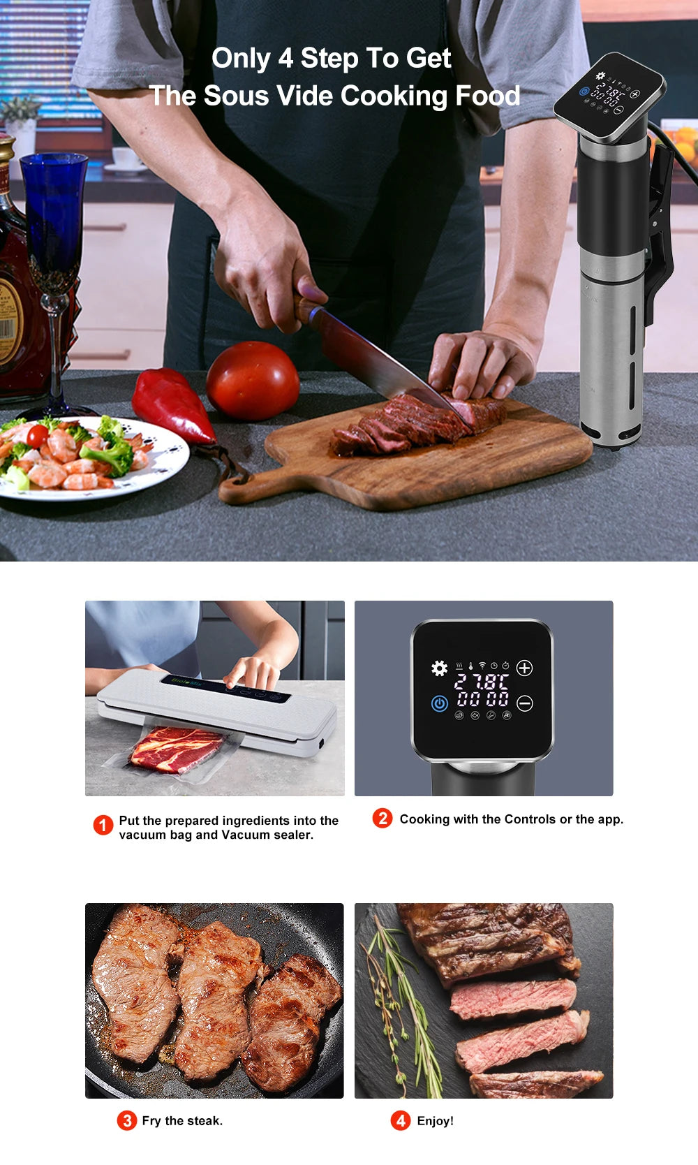 BioloMix 5th Generation Stainless Steel WiFi Sous Vide Cooker IPX7 Waterproof Thermal Immersion Circulator Smart APP Control