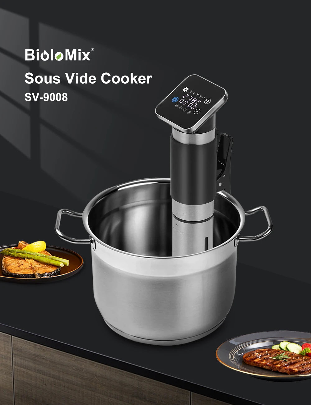 BioloMix 5th Generation Stainless Steel WiFi Sous Vide Cooker IPX7 Waterproof Thermal Immersion Circulator Smart APP Control