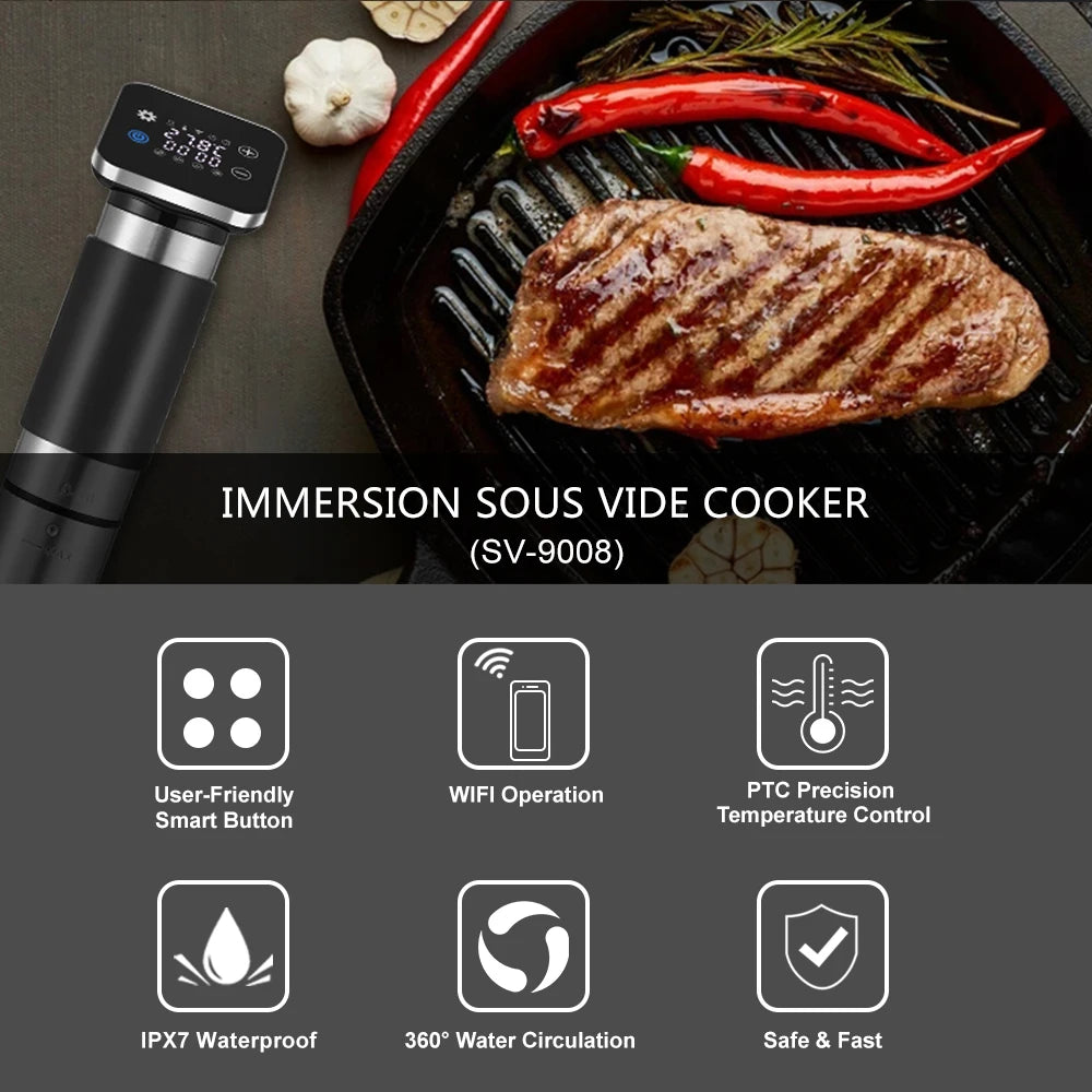 BioloMix 5th Generation Stainless Steel WiFi Sous Vide Cooker IPX7 Waterproof Thermal Immersion Circulator Smart APP Control