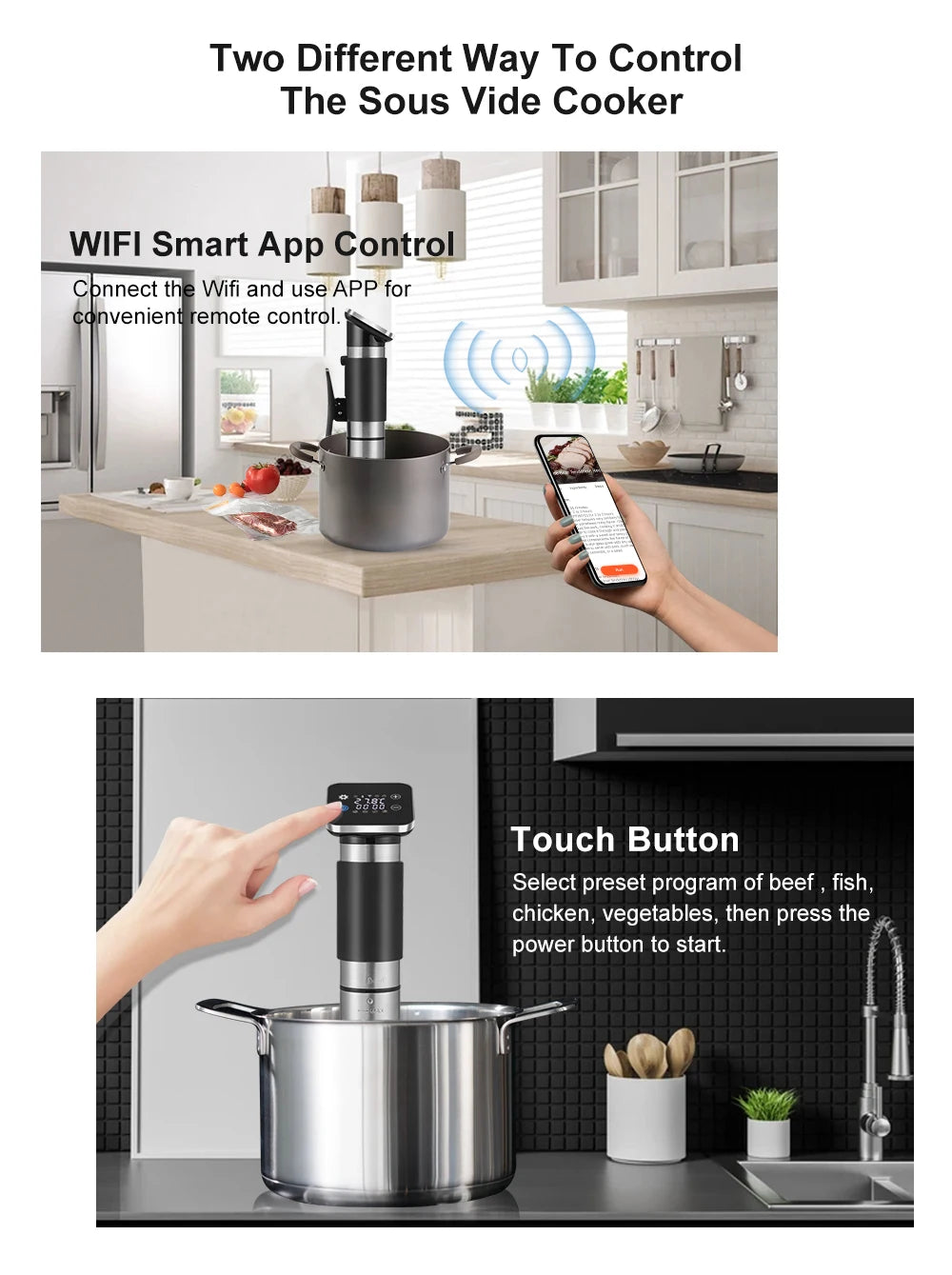 BioloMix 5th Generation Stainless Steel WiFi Sous Vide Cooker IPX7 Waterproof Thermal Immersion Circulator Smart APP Control